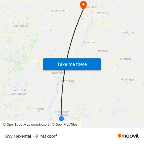 Gvv Hexental to Maxdorf map