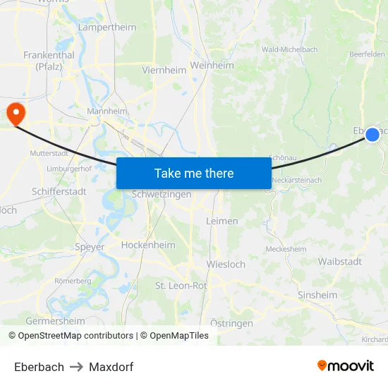 Eberbach to Maxdorf map