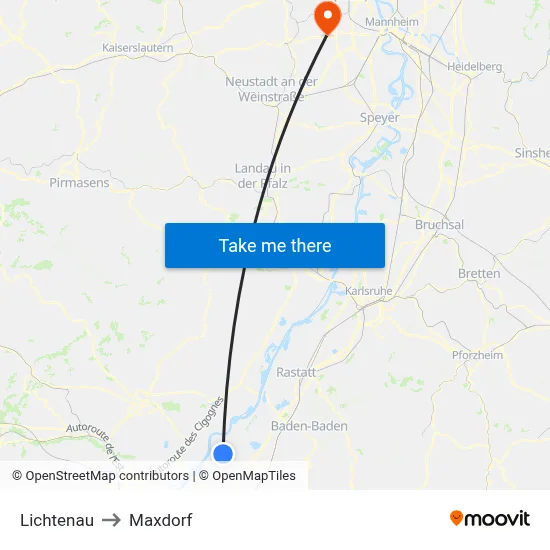 Lichtenau to Maxdorf map