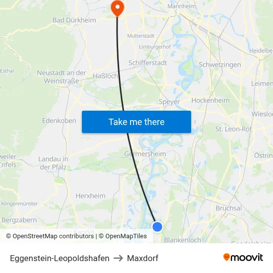 Eggenstein-Leopoldshafen to Maxdorf map