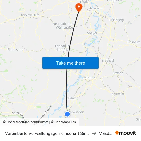 Vereinbarte Verwaltungsgemeinschaft Sinzheim to Maxdorf map
