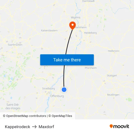 Kappelrodeck to Maxdorf map