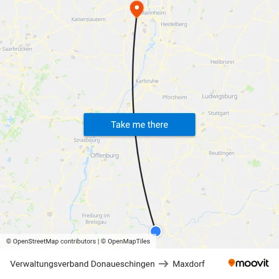 Verwaltungsverband Donaueschingen to Maxdorf map