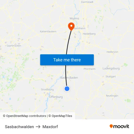 Sasbachwalden to Maxdorf map
