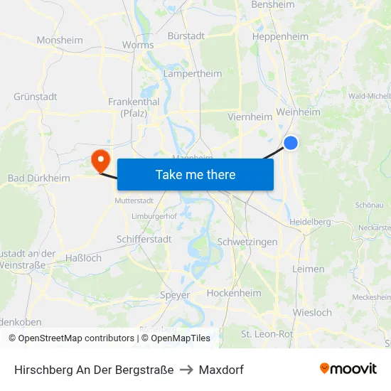 Hirschberg An Der Bergstraße to Maxdorf map