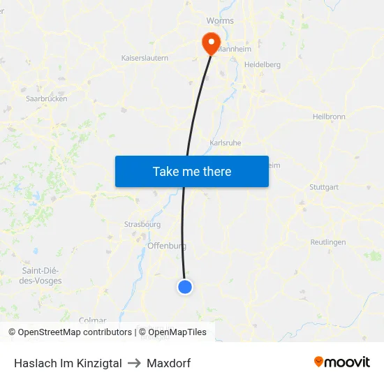 Haslach Im Kinzigtal to Maxdorf map