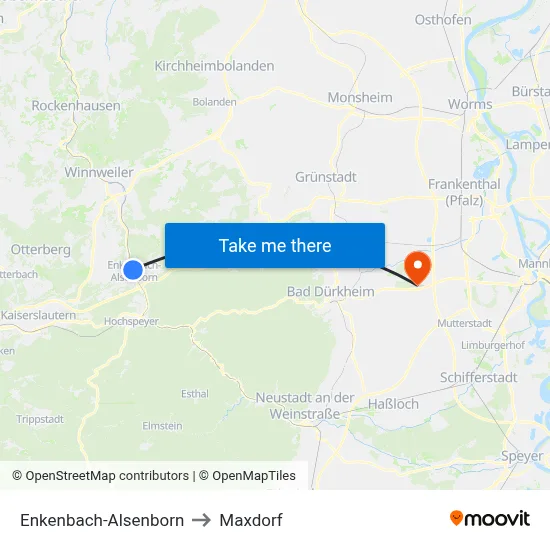 Enkenbach-Alsenborn to Maxdorf map
