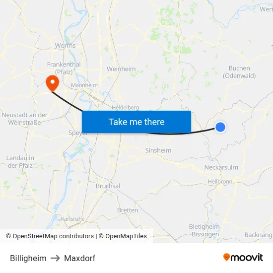 Billigheim to Maxdorf map