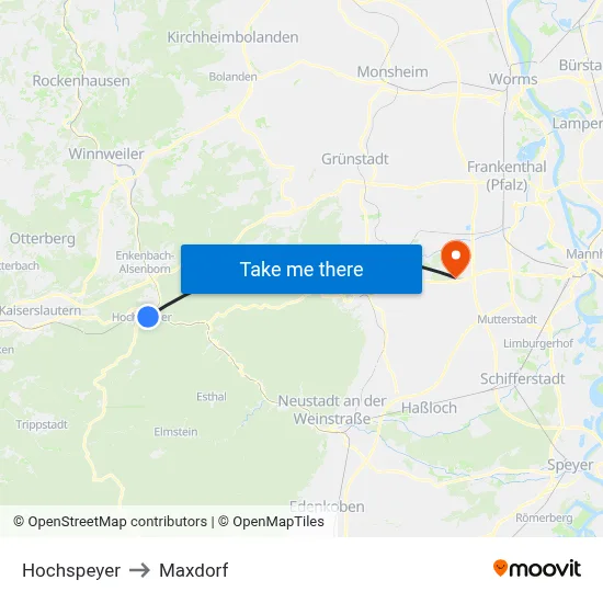 Hochspeyer to Maxdorf map