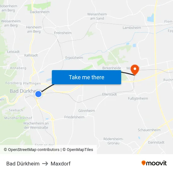 Bad Dürkheim to Maxdorf map