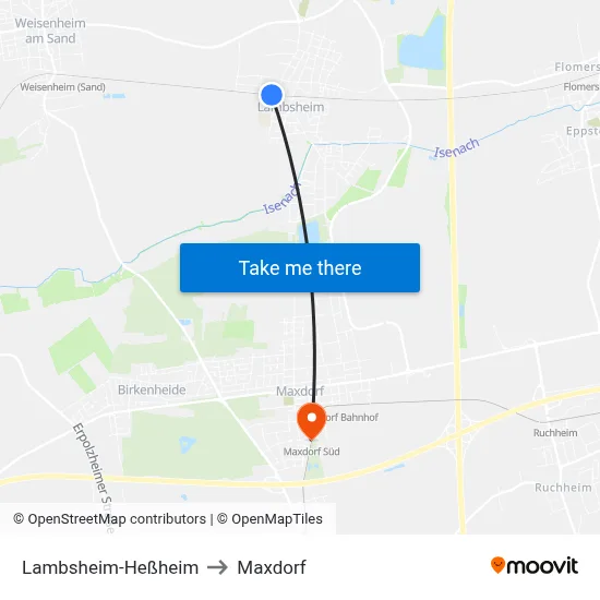 Lambsheim-Heßheim to Maxdorf map