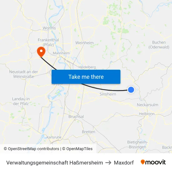 Verwaltungsgemeinschaft Haßmersheim to Maxdorf map