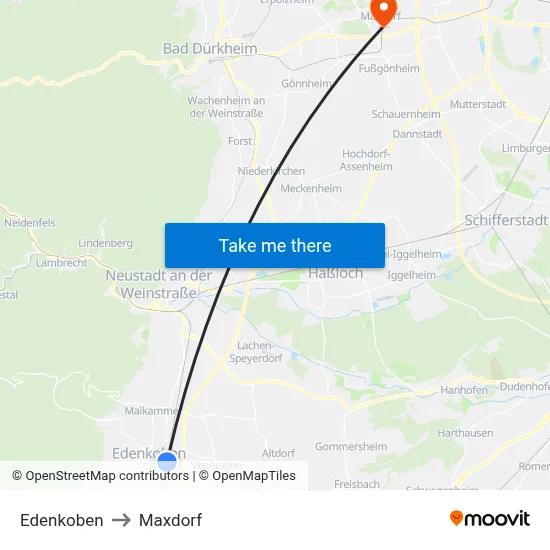 Edenkoben to Maxdorf map
