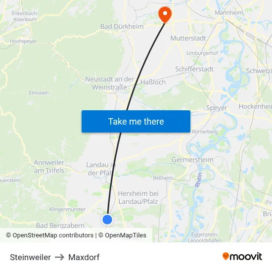 Steinweiler to Maxdorf map