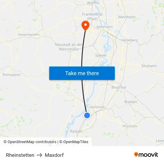 Rheinstetten to Maxdorf map