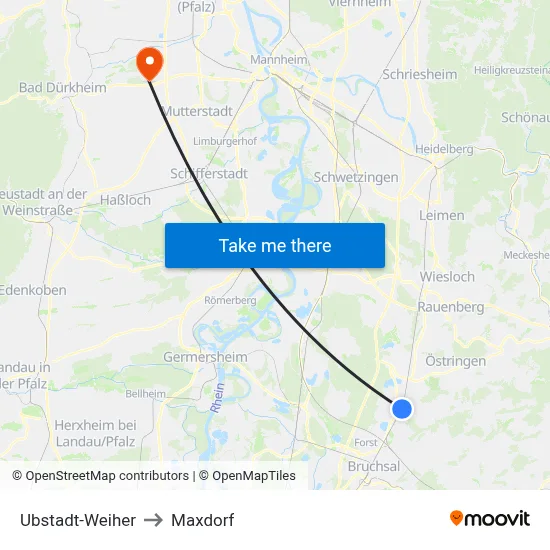 Ubstadt-Weiher to Maxdorf map