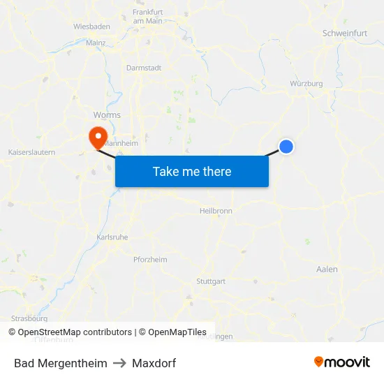 Bad Mergentheim to Maxdorf map