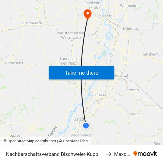 Nachbarschaftsverband Bischweier-Kuppenheim to Maxdorf map