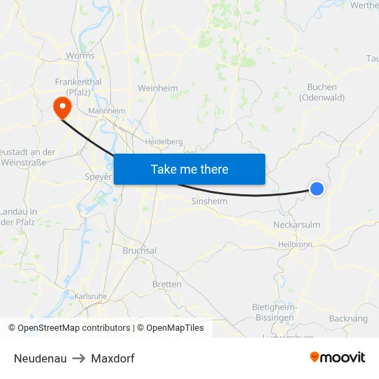 Neudenau to Maxdorf map