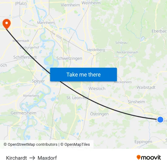 Kirchardt to Maxdorf map