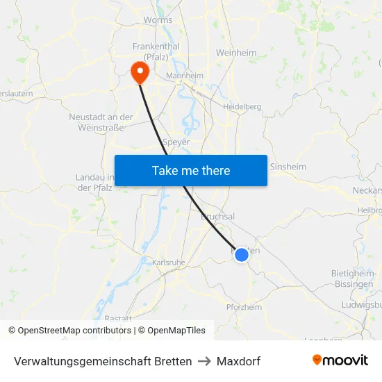 Verwaltungsgemeinschaft Bretten to Maxdorf map