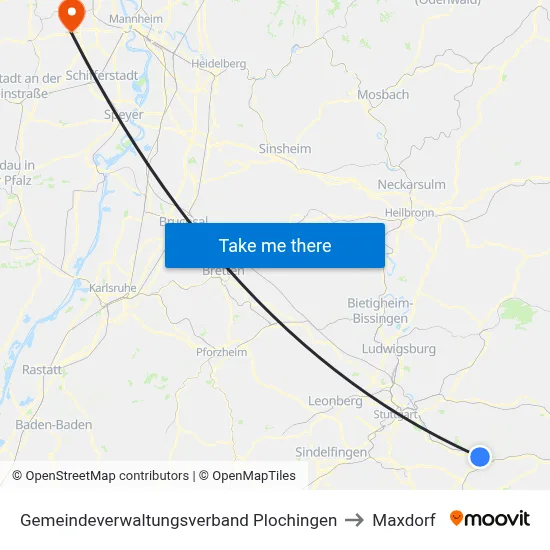 Gemeindeverwaltungsverband Plochingen to Maxdorf map