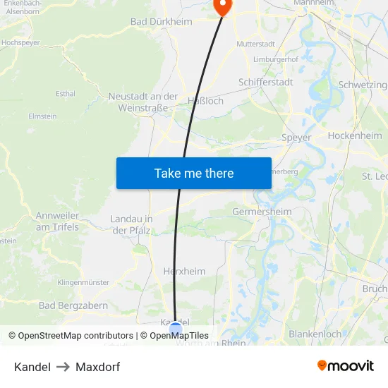 Kandel to Maxdorf map
