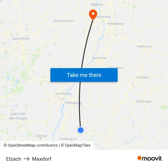 Elzach to Maxdorf map