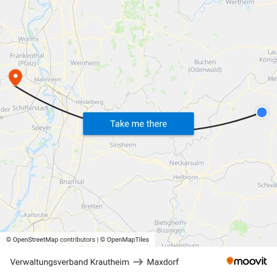 Verwaltungsverband Krautheim to Maxdorf map