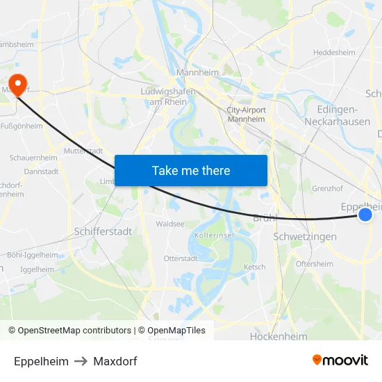 Eppelheim to Maxdorf map