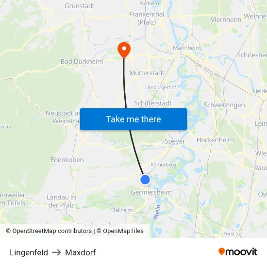 Lingenfeld to Maxdorf map