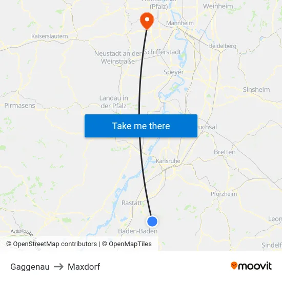 Gaggenau to Maxdorf map