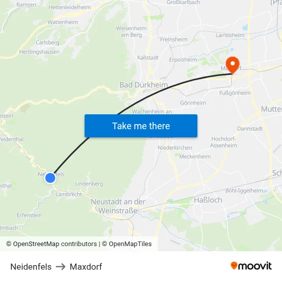 Neidenfels to Maxdorf map