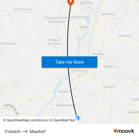 Forbach to Maxdorf map