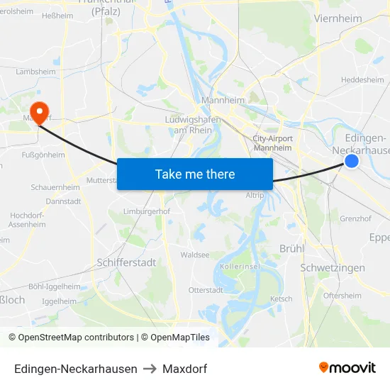 Edingen-Neckarhausen to Maxdorf map
