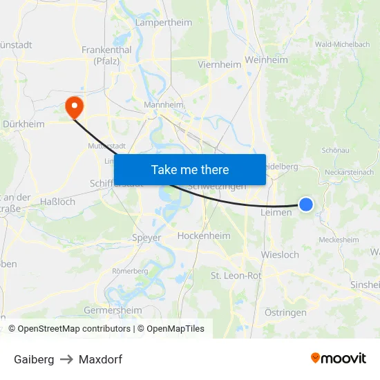 Gaiberg to Maxdorf map