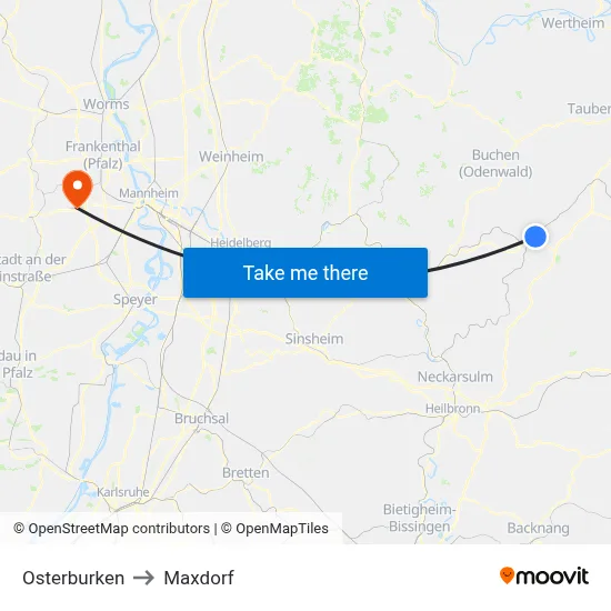 Osterburken to Maxdorf map