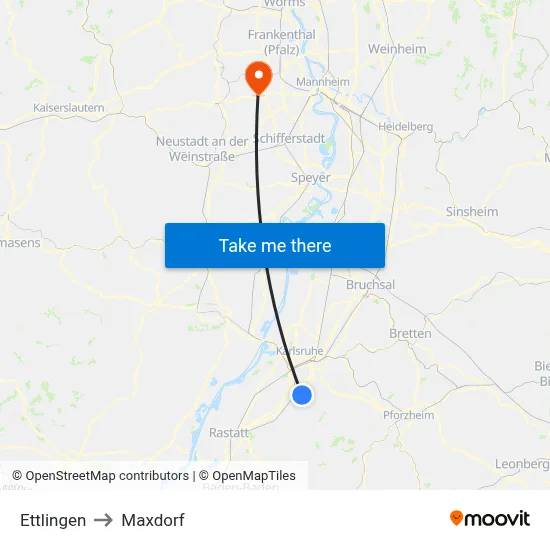 Ettlingen to Maxdorf map