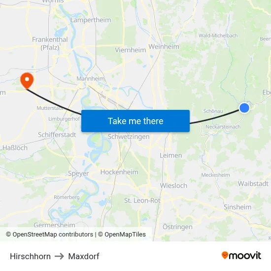 Hirschhorn to Maxdorf map