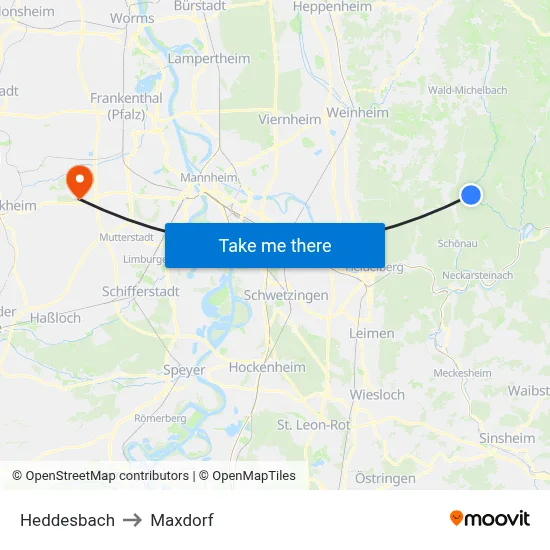Heddesbach to Maxdorf map