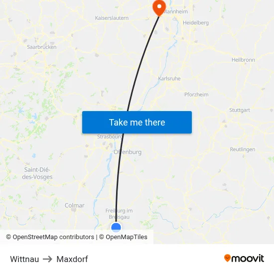 Wittnau to Maxdorf map