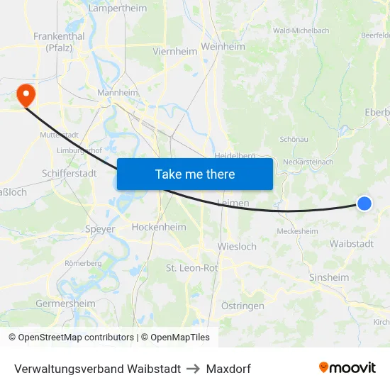 Verwaltungsverband Waibstadt to Maxdorf map