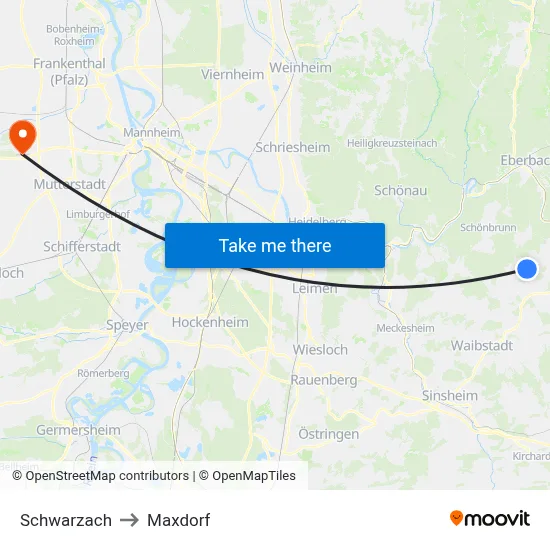 Schwarzach to Maxdorf map