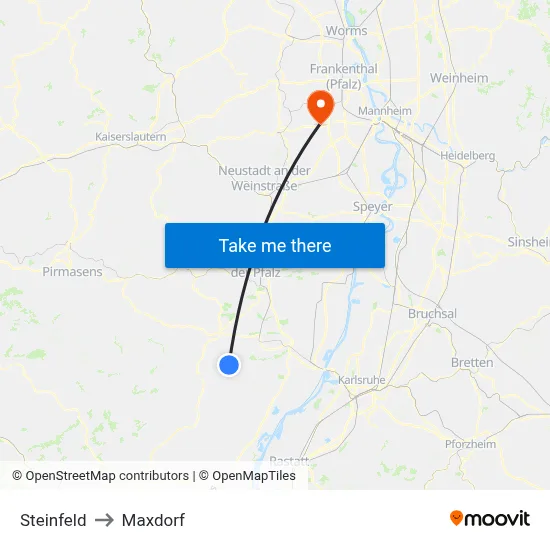 Steinfeld to Maxdorf map