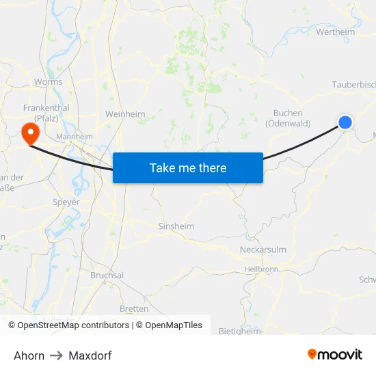 Ahorn to Maxdorf map