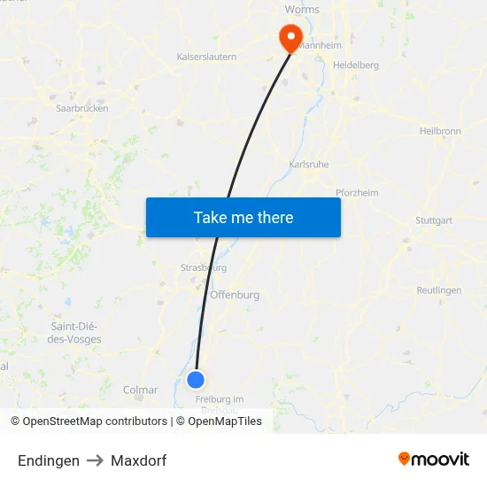 Endingen to Maxdorf map