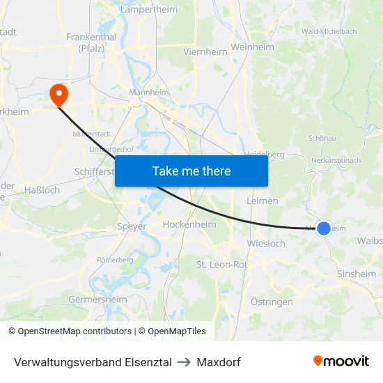 Verwaltungsverband Elsenztal to Maxdorf map