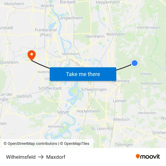 Wilhelmsfeld to Maxdorf map