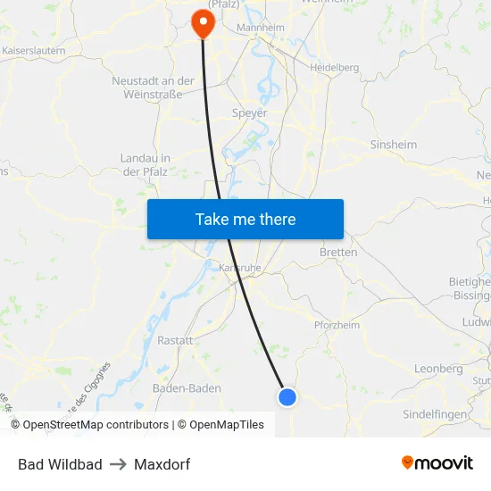 Bad Wildbad to Maxdorf map
