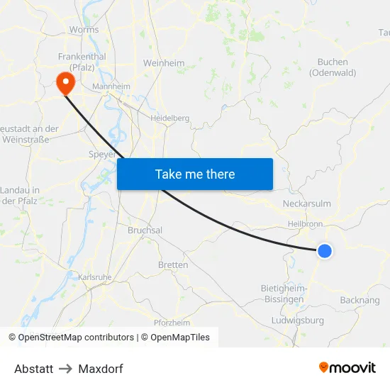 Abstatt to Maxdorf map